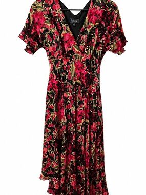 Mud & Blu Floral Midi Dress Size 10 Pink & Black Fit & Flare